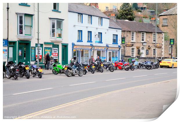 Motor cycle parking atMatlock Bath in Derbyshire Print by john hill