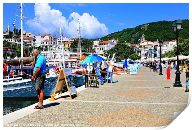 Old Port at Skiathos town in Greece Print by john hill