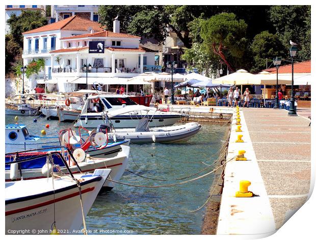 Old Port in Skiathos town in Greece. Print by john hill