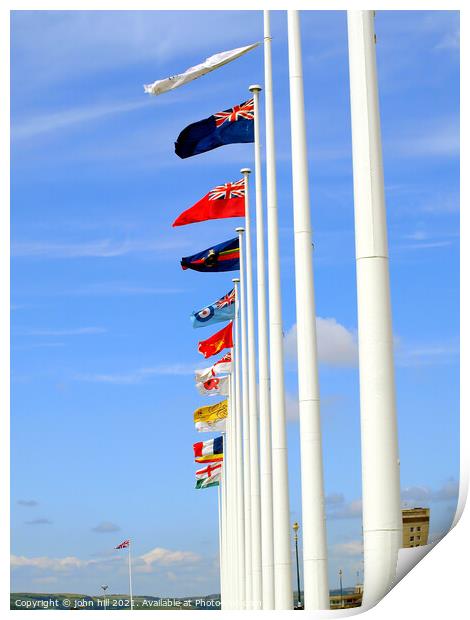International Flags on the Hoe at Plymouth in Devon. Print by john hill