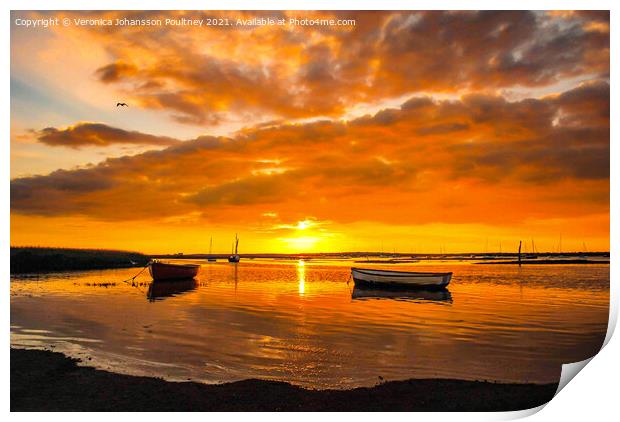 Sunset and Boats in Norfolk Print by Veronica in the Fens