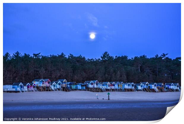 Beach Huts in the Moon light, Wells-Next-The-Sea Print by Veronica in the Fens