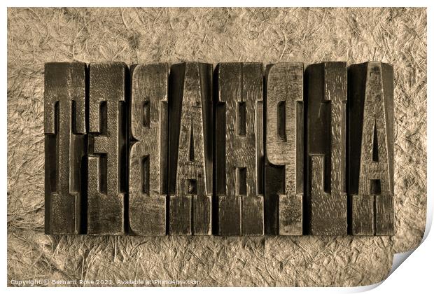 Alphabet Wooden Letterpress Blocks - Sepia Print by Bernard Rose Photography