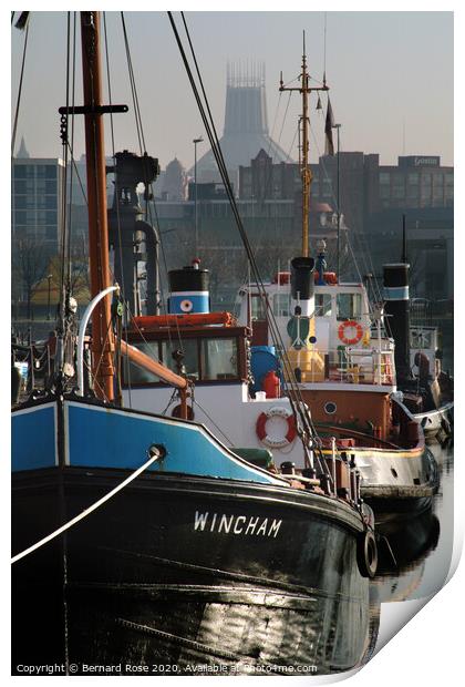 Liverpool Canning Dock Cargo Vessel and Tug Boats Print by Bernard Rose Photography