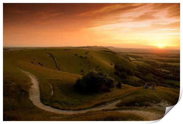  Sunset at Devils Dyke, Sussex Print by Eddie Howland