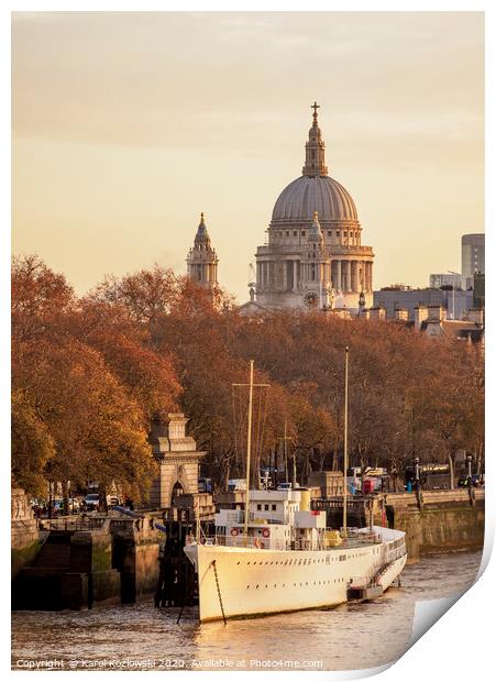 River Thames and St Pauls Cathedral at sunrise, London Print by Karol Kozlowski