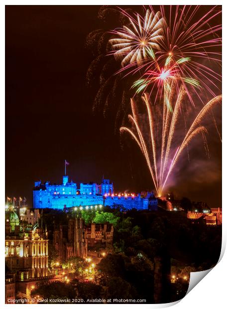 Fireworks over Edinburgh Castle Print by Karol Kozlowski