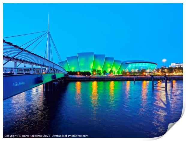 The Bells Bridge, The Clyde Auditorium and The Hydro in Glasgow Print by Karol Kozlowski