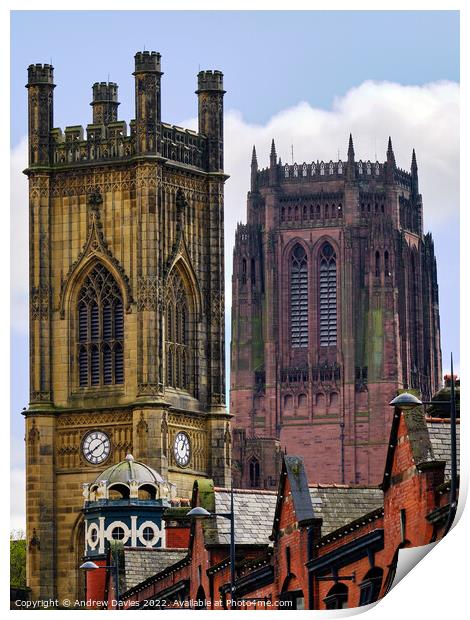 Liverpool Cathedral and the Bombed Out Church Print by Andrew Davies