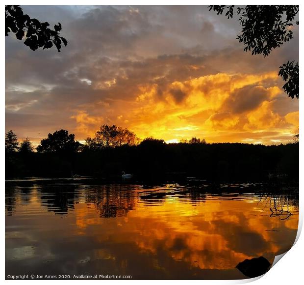 Firey sunset at Osborne pond  Print by Joe Ames