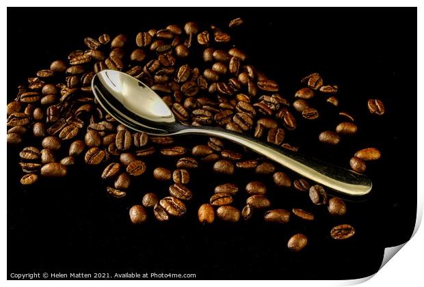 Coffee Beans and Silver  Tea Spoon Print by Helkoryo Photography