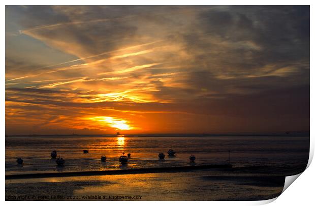 Winter sunset at Thorpe Bay, Essex, UK. Print by Peter Bolton