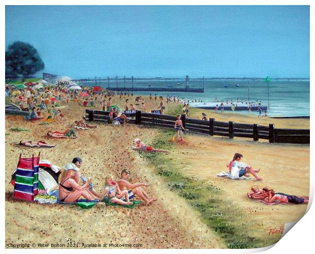 Artwork in oils of Leigh Beach, Essex, 2003, by Peter Bolton. Print by Peter Bolton