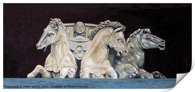 Painting of Florentine horses by Peter Bolton.  Print by Peter Bolton