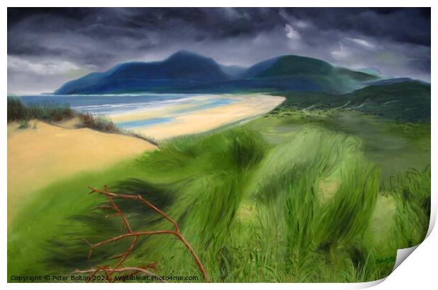 N.Ireland coast. Painting in oils by Peter Bolton 2005. Print by Peter Bolton