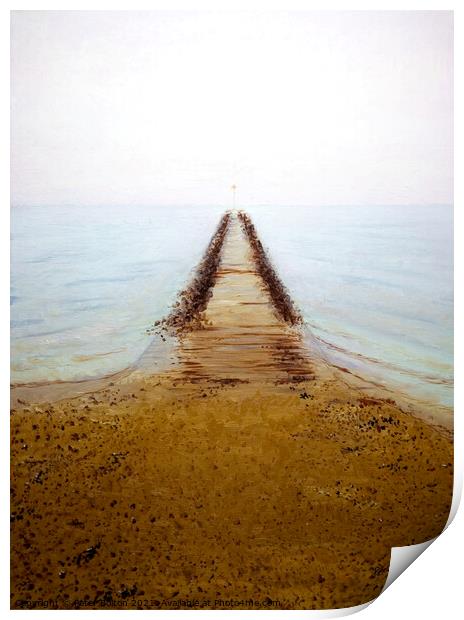 Jetty at Westcliff on Sea. Oil painting by Peter Bolton 2003. Print by Peter Bolton
