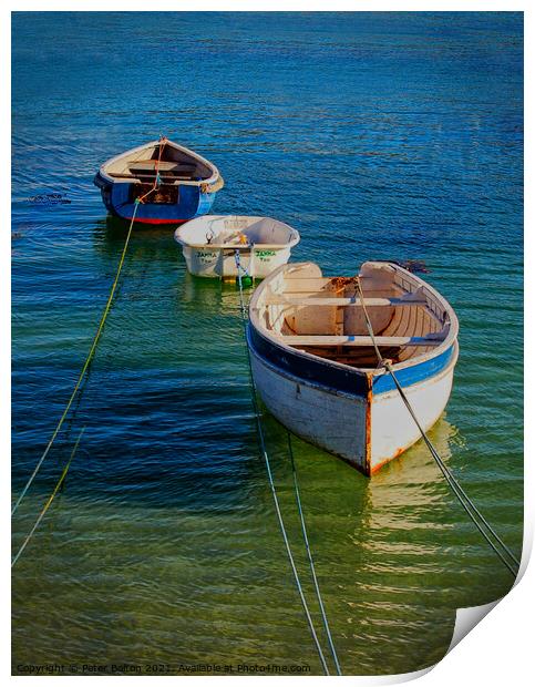 Small dinghies at moorings in St. Ives harbour, Co Print by Peter Bolton