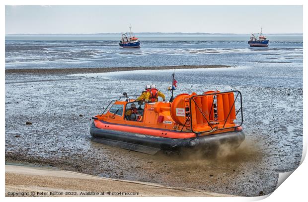 Lifesaving Hovercraft on Southend Shores Print by Peter Bolton