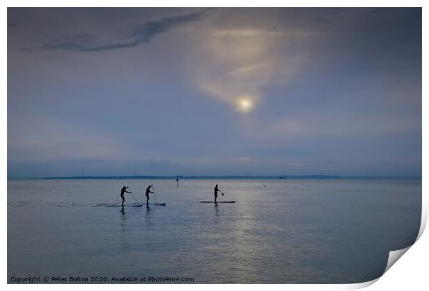Paddle boarders on the River Thames at Westcliff o Print by Peter Bolton