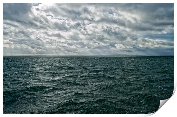 River Thames Estuary off the Essex coast in winter.  Print by Peter Bolton