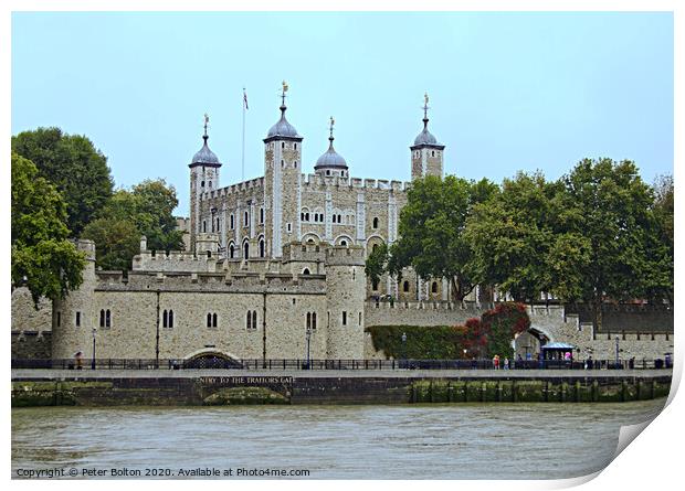 Tower of London viewed from the River Thames. Print by Peter Bolton