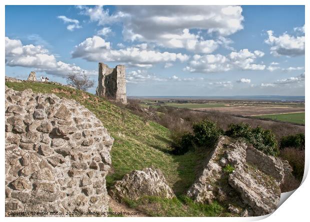 Looking from Hadleigh Castle ruins towards the Thames estuary, Essex, UK. Print by Peter Bolton
