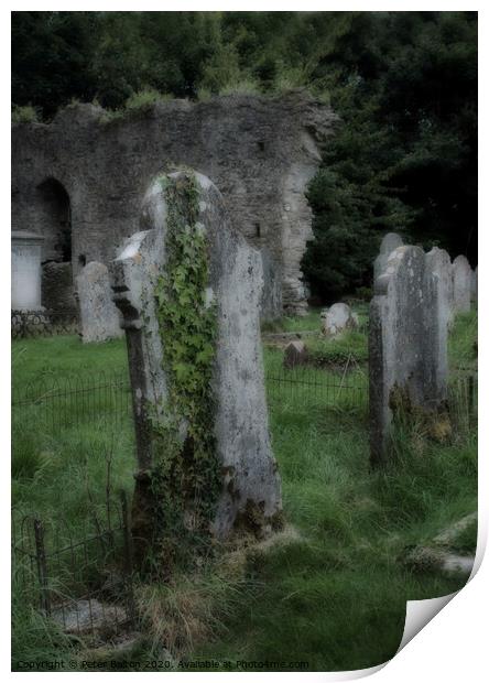 Tombstones in a disused graveyard at Buckfastleigh, Devon, UK Print by Peter Bolton