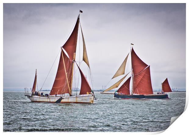 Thames Barges in the estuary off Southend on Sea, Essex, UK. Print by Peter Bolton