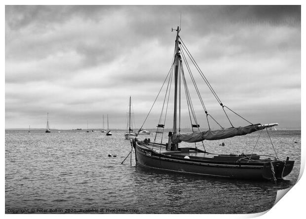 'Endeavour' at anchor. Dunkirk restored 'small ship' at Old Leigh, Essex, UK.  Print by Peter Bolton
