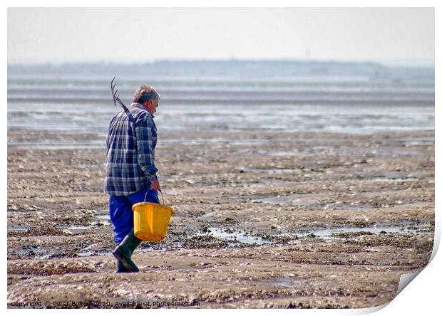 'The bait digger', Thorpe Bay, Essex, UK.  Print by Peter Bolton