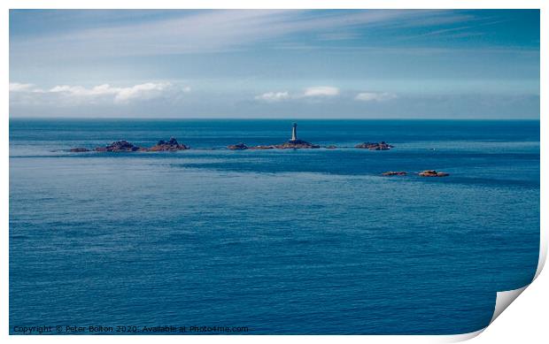 Longships Lighthouse at Lands End, Cornwall.  Print by Peter Bolton