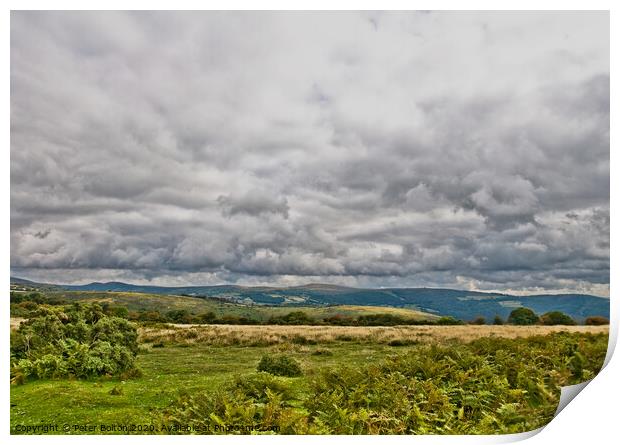 Dartmoor landscape with rainclouds, Devon, UK. Print by Peter Bolton