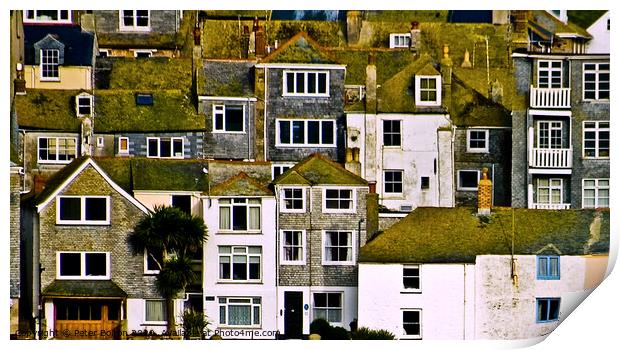 A detail picture of houses rising up from the harbour at St. Ives, Cornwall. Print by Peter Bolton