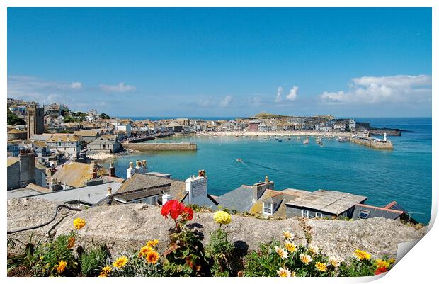 View over the harbour at St. Ives, Cornwall, UK Print by Peter Bolton