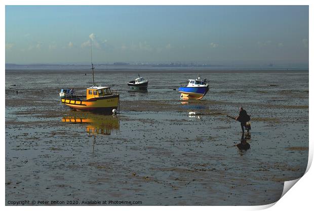 Waiting for the tide at Thorpe Bay, Essex, UK Print by Peter Bolton