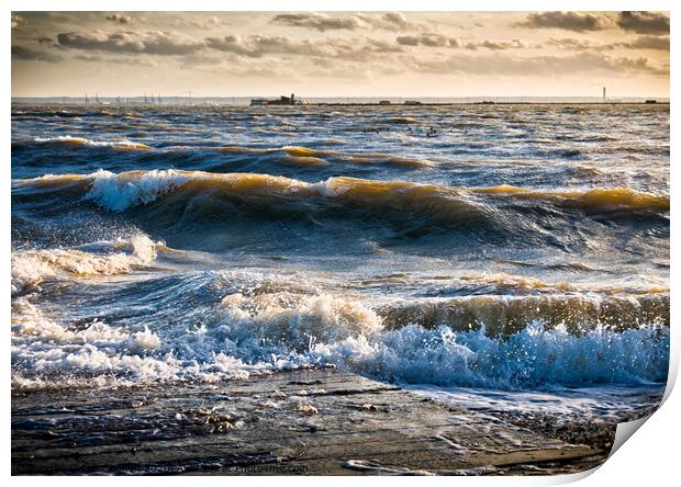  Evening Waves at Southend Pier, Essex, UK Print by Peter Bolton