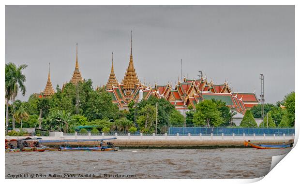 View of The Grand Palace from the Chao Phraya River, Bangkok, Thailand. Print by Peter Bolton