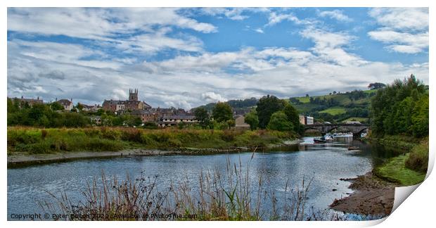 View approaching the town from the River Dart, Totnes, Devon,  Print by Peter Bolton