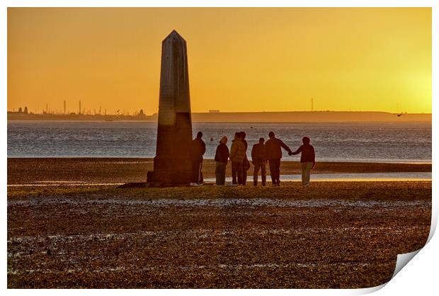 'The Crowstone' on the Thames Estuary foreshore at Chalkwell Beach, Southend on Sea, Essex, UK. Print by Peter Bolton