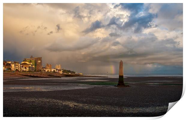 'The Crowstone' on the Thames Estuary foreshore at Chalkwell Beach, Southend on Sea, Essex, UK. Print by Peter Bolton