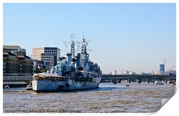 Museum ship HMS Belfast moored on the River Thames Print by Peter Bolton