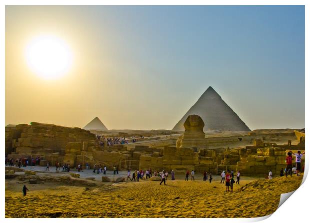 The pyramid site at Giza, Egypt. Print by Peter Bolton