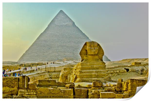 The Sphinx at the pyramid site at Giza, Egypt. Print by Peter Bolton