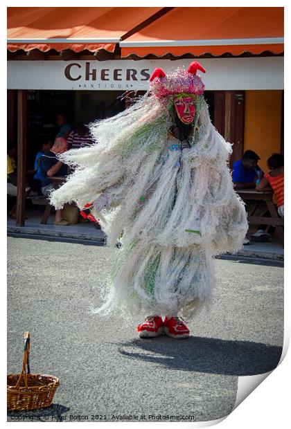 Street performer in St. John's, Antigua, Caribbean. Print by Peter Bolton