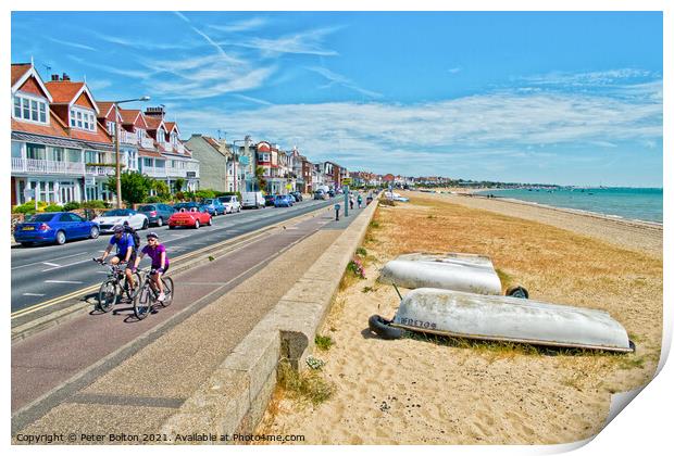 Seafront and beach at Thorpe Bay, Essex, UK. Print by Peter Bolton