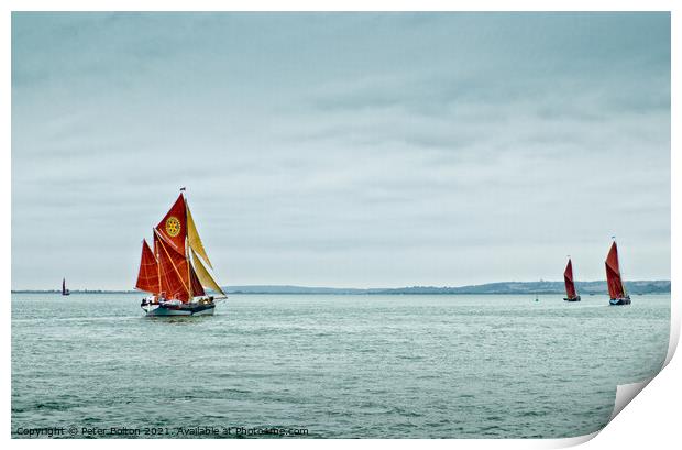 Thrilling Annual Thames Sailing Barge Match Print by Peter Bolton