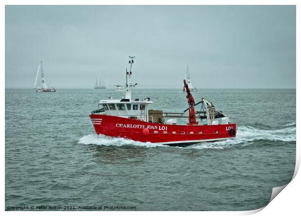 'Charlotte Joan' cockle fishing boat off Southend on Sea, Essex, UK. Print by Peter Bolton