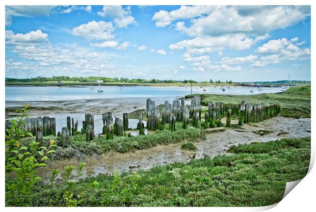 South Fambridge medieval  remains of fishing piers, River Crouch, Essex, UK. Print by Peter Bolton