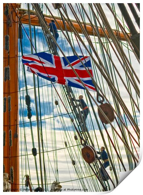 STS Sedov raises the Union flag as she visits Southend on Sea in 2011. Print by Peter Bolton