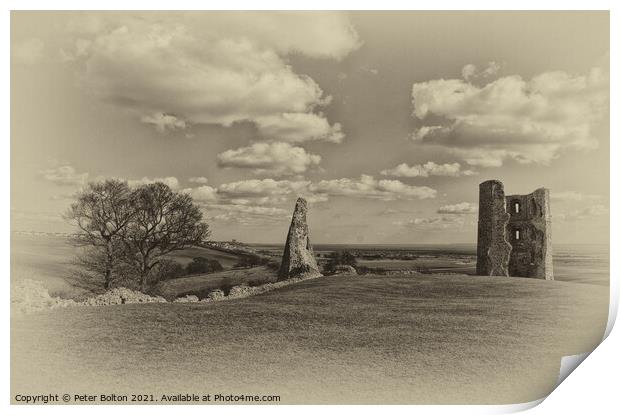 Ruins of Hadleigh Castle, Essex, UK. Monochrome process. Print by Peter Bolton